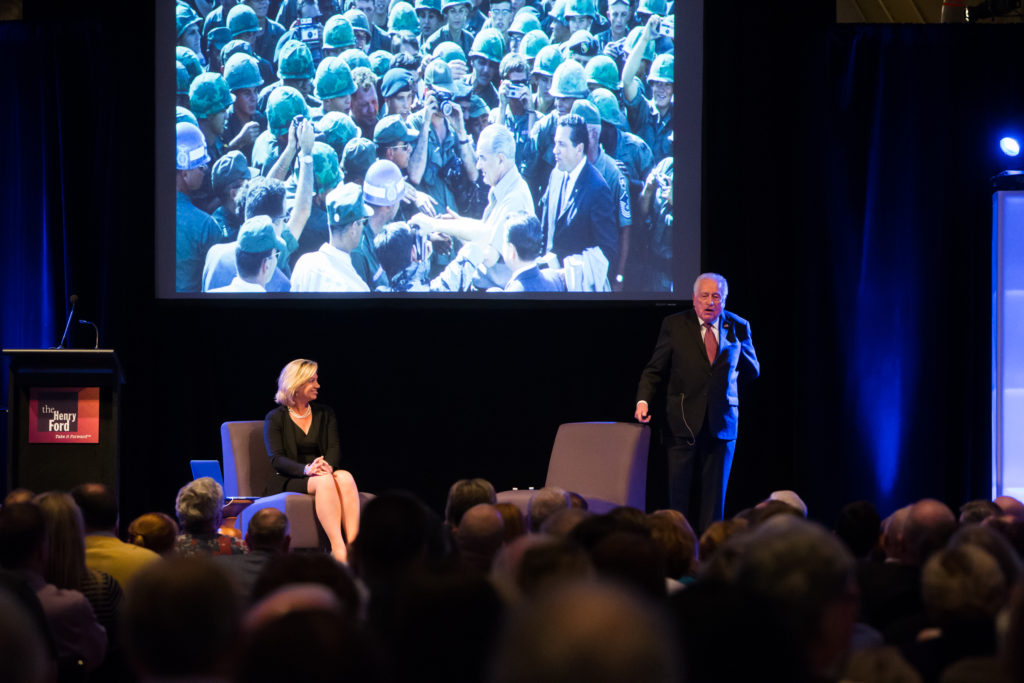 Secret Service agent Clint Hill and coauthor Lisa McCubbin speaking at Henry Ford Museum to sold-out crowd of 700 people. KMS Photography.